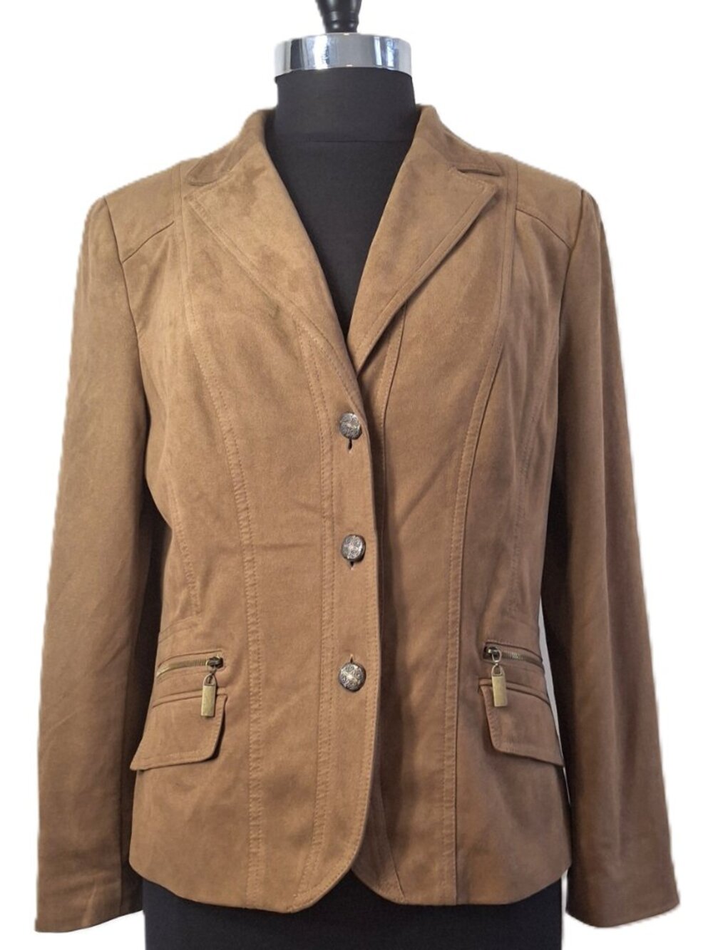 Conrad C Proportion Petite Womens Faux Suede Blazer Jacket Sz 12 Brown Coat Y2K - Picture 2 of 16